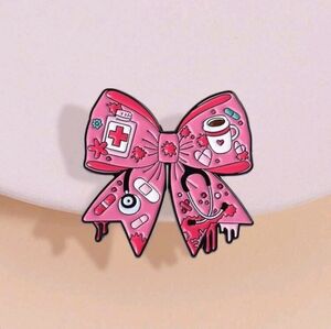 Pink Bow Enamel Pin with Medical Theme